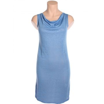 Leinen Seide Sommerkleid taubenblau mit Wasserfallausschnitt von Alkena