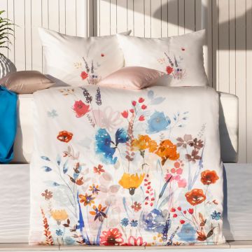 Bettwäsche aus Lyocell  Pure Luxury Positano weiß blau gelb mit Blumenmuster von HEFEL