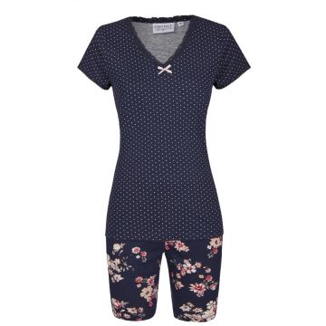 Modal Kurz-Pyjama Mustermix Punkte und Blumen blau-rosa von Ringella