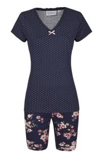 Modal Kurz-Pyjama Mustermix Punkte und Blumen blau-rosa von Ringella