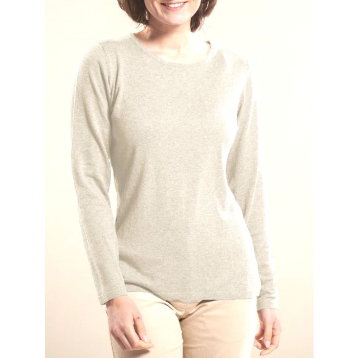 Feinstrick Long-Pullover Merinowolle kbT ecru-creme von Kokon Zwo